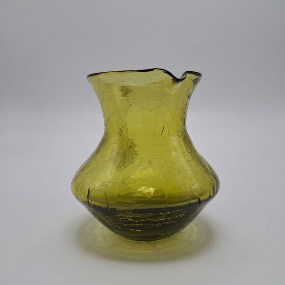 Pilgrim Green Crackle Glass Pitcher Clear Ribbed Applied Handle - Picture 6 of 9